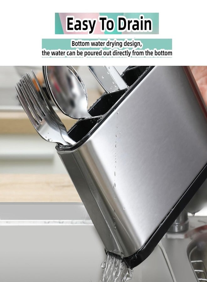 WICHARSH Stainless Steel Cutlery Drainer Kitchen Sink Cutlery Organiser Caddy Kitchen Cutlery Storage Stand for Dining Table Spoon Fork Chopsticks Tableware Box Cutlery Utensils Drying Rack Basket - Image 4